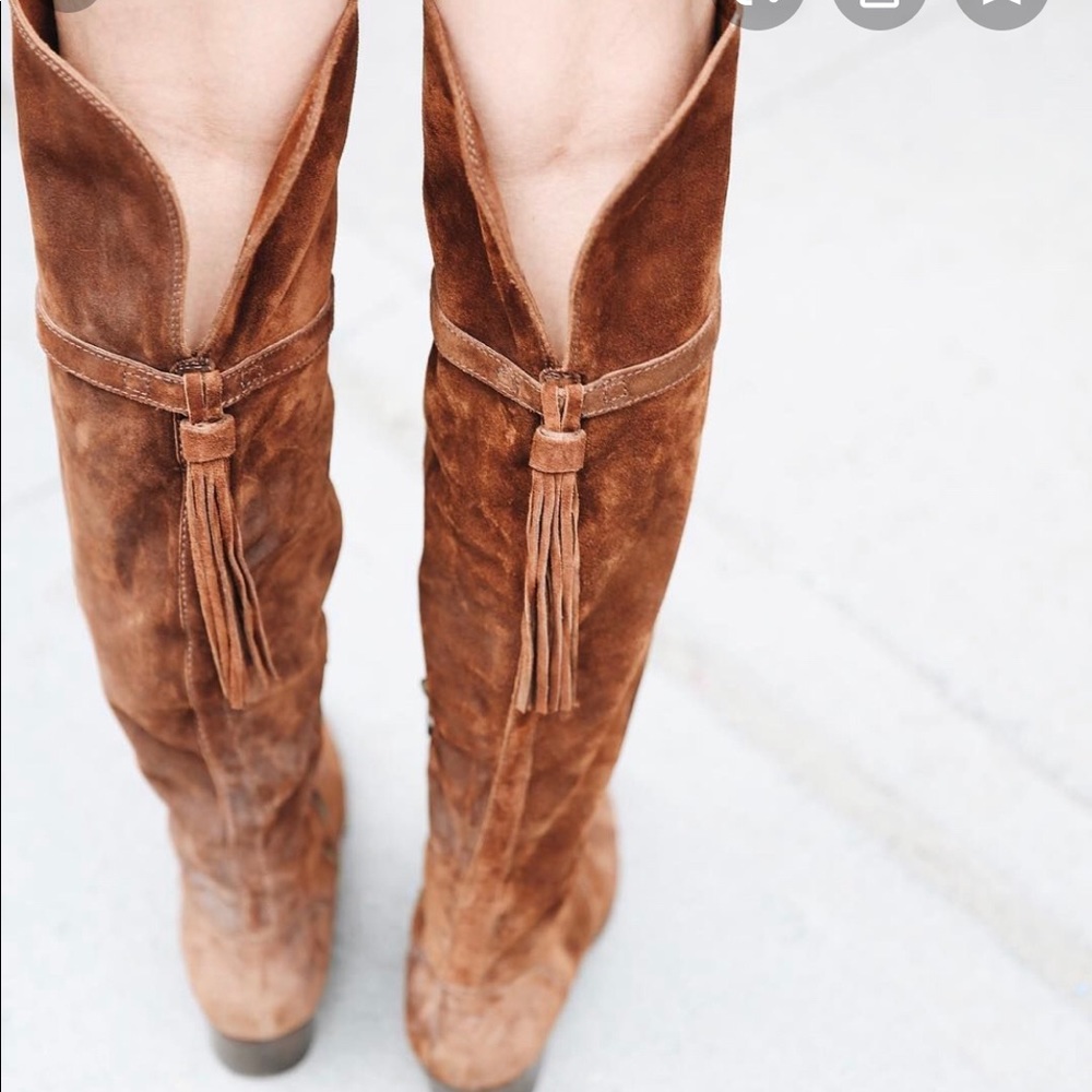 Frye Women's Over-the-Knee Suede Tassel Boots in Chestnut Brown